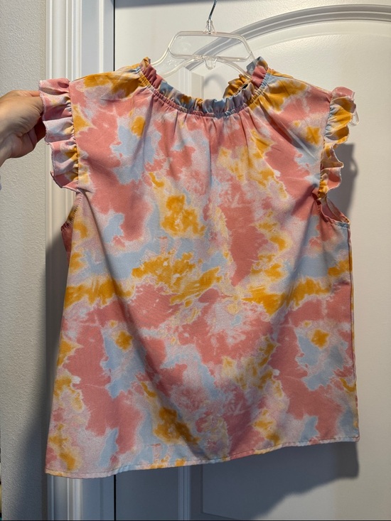SHEIN Other - Woman’s Pink Orange Blue Spring Tie-Dye Ruffle Short Sleeve Top